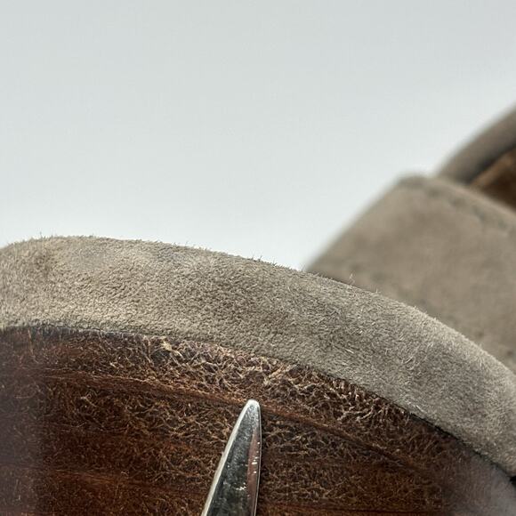 Frye Dani Shield Sling Gray Suede Peep Toe Heeled Sandal 11 Block Heel Shoe - Picture 14 of 16